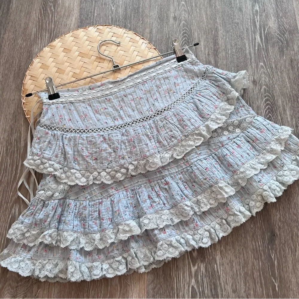 Loveshackfancy bara blue tiered ruffled mini skirt - Picture 10 of 12